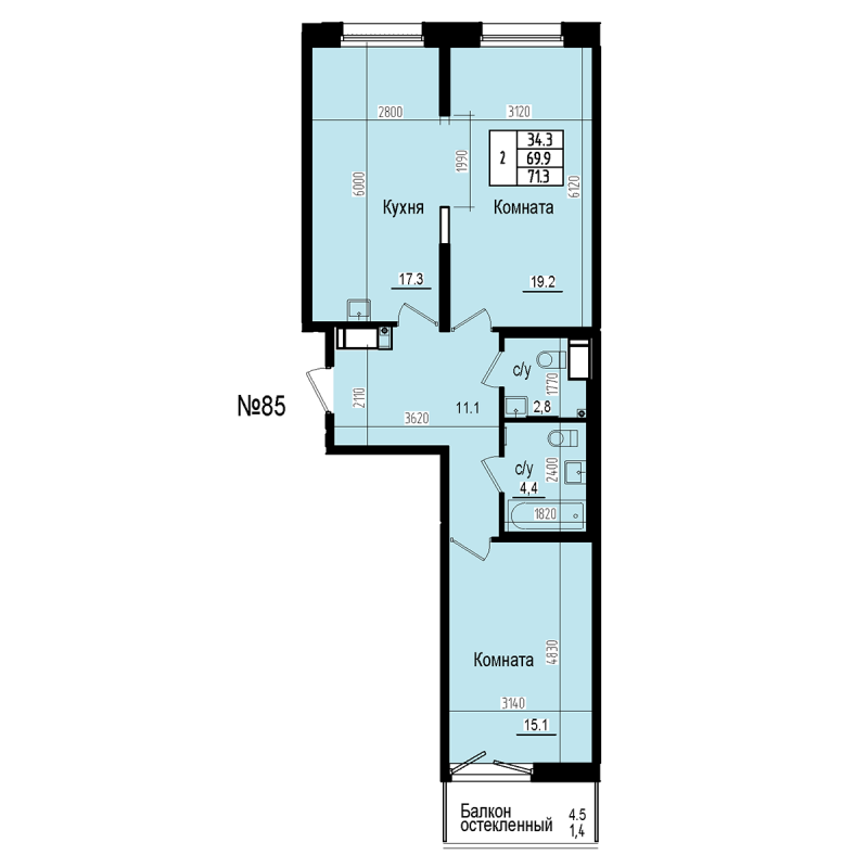 3 ккв (Евро) 71,3 м²