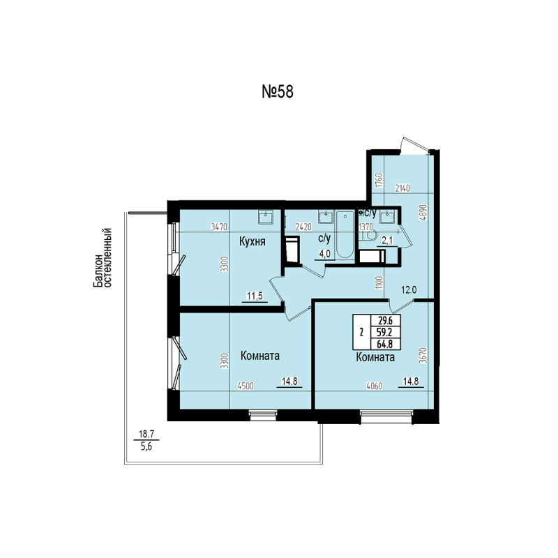 2 ккв 64,8 м²