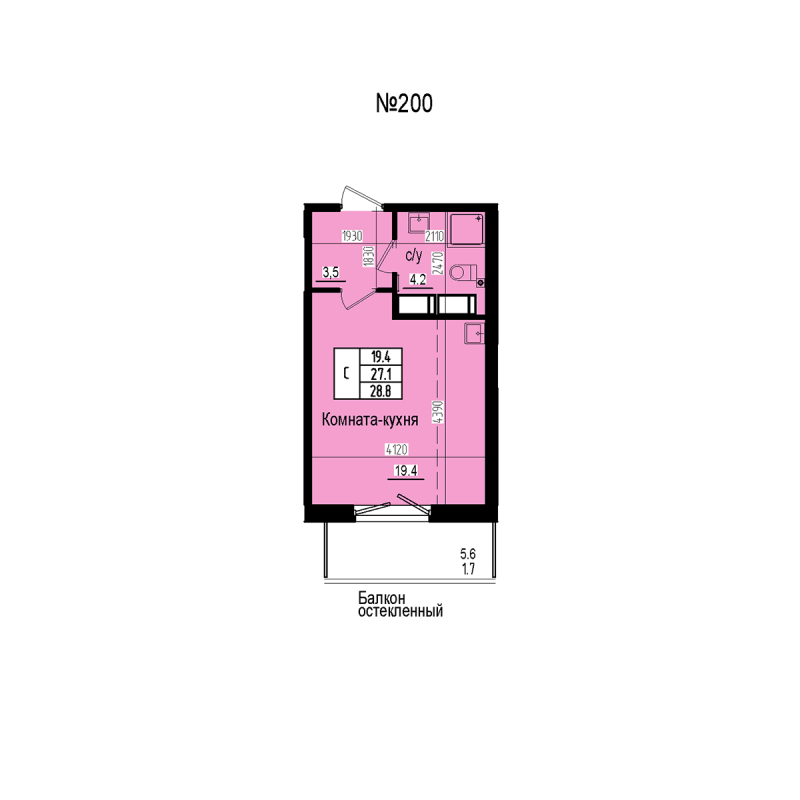 Студия 28,8 м²