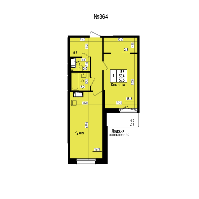 2 ккв (Евро) 57,5 м²