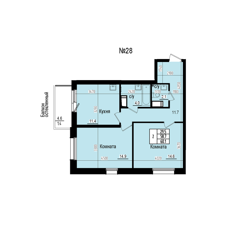 2 ккв 60,1 м²