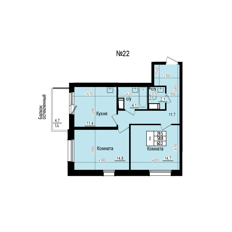 2 ккв 60,2 м²