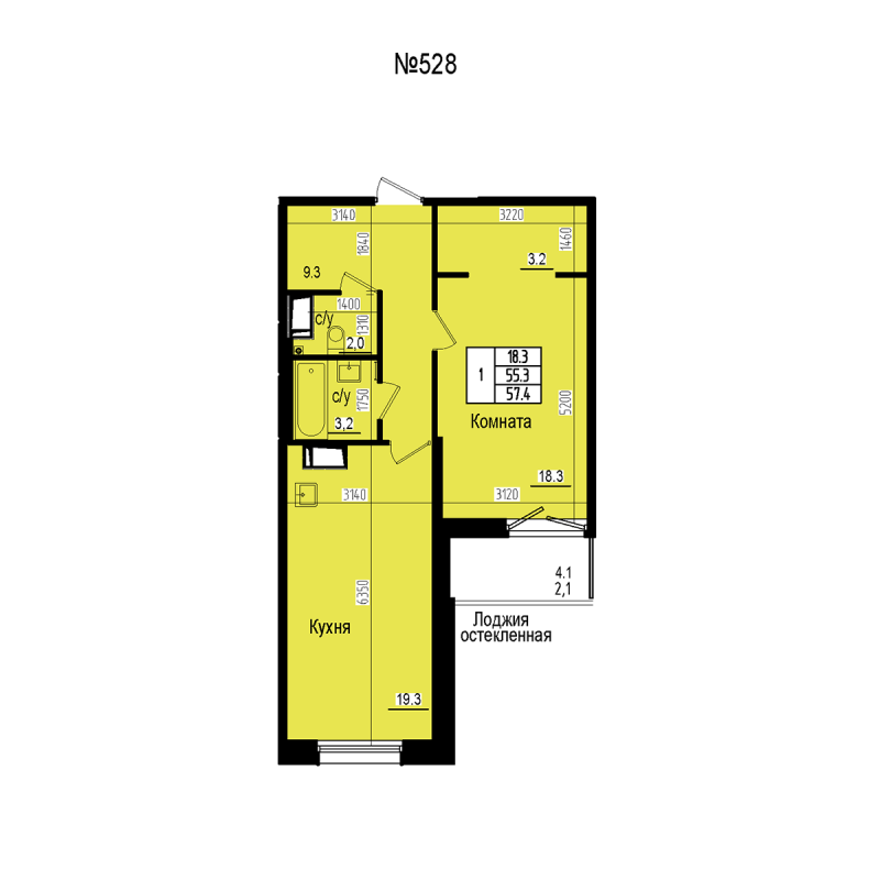 2 ккв (Евро) 57,4 м²
