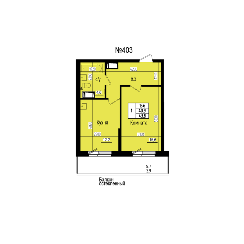 1 ккв 43,8 м²