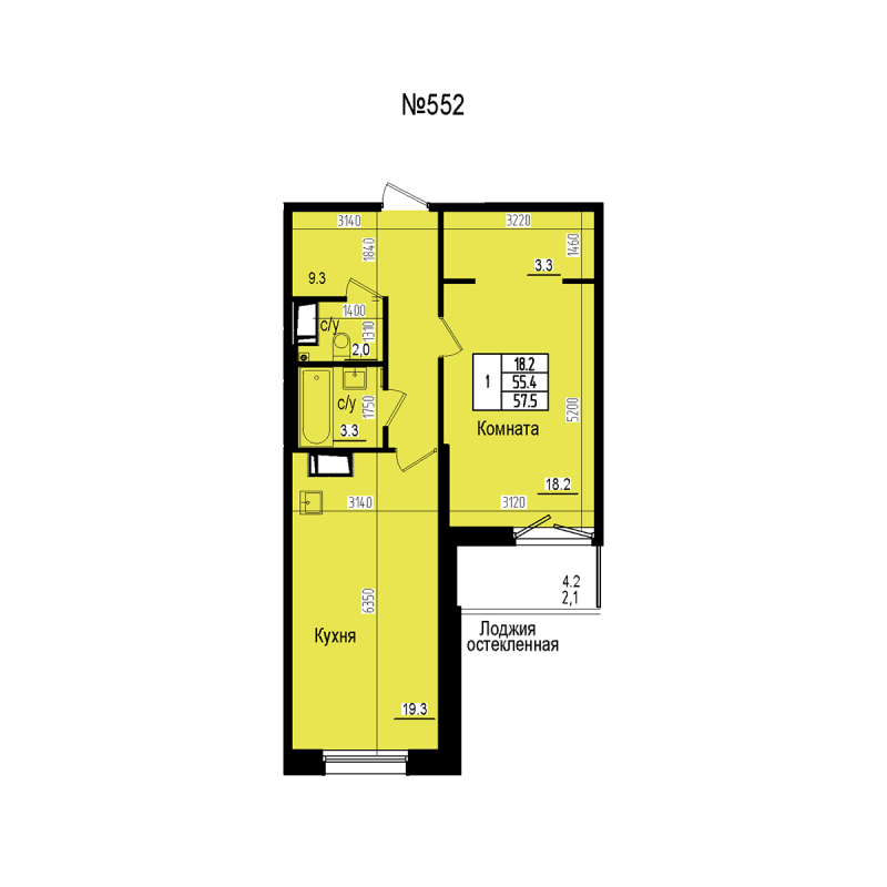 2 ккв (Евро) 57,5 м²