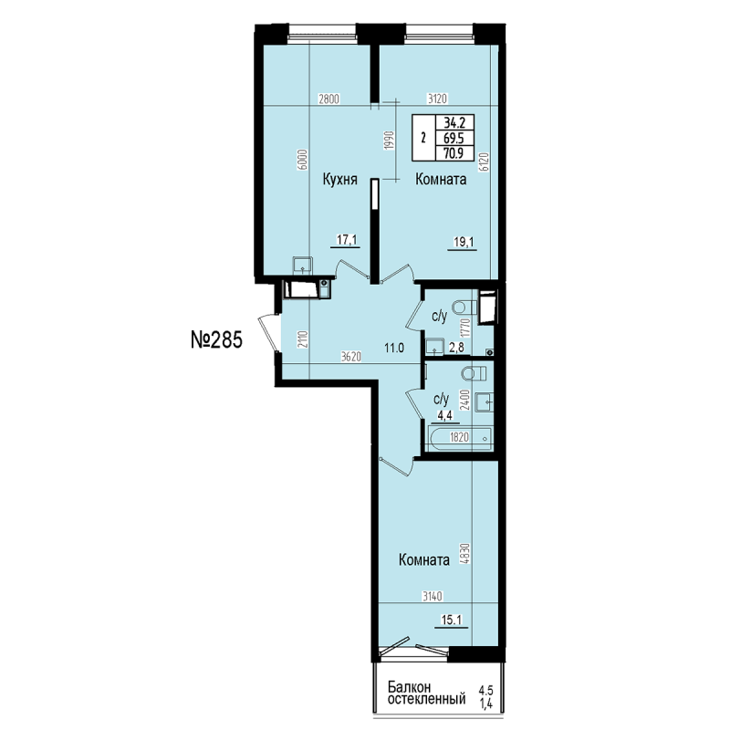 3 ккв (Евро) 70,9 м²
