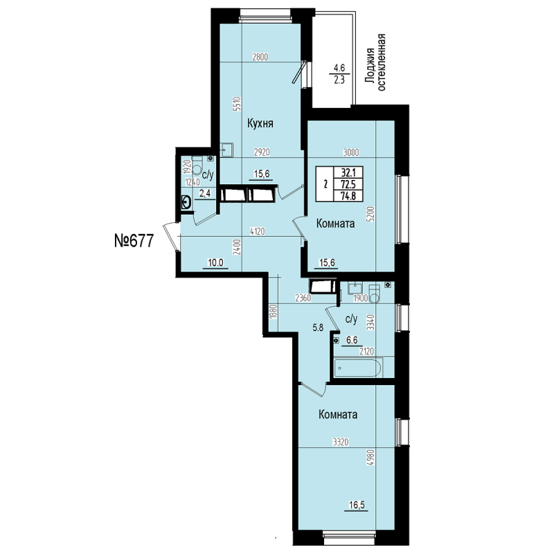 3 ккв (Евро) 74,8 м²