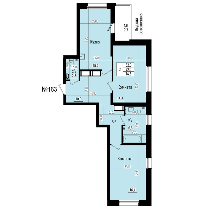 3 ккв (Евро) 74,3 м²
