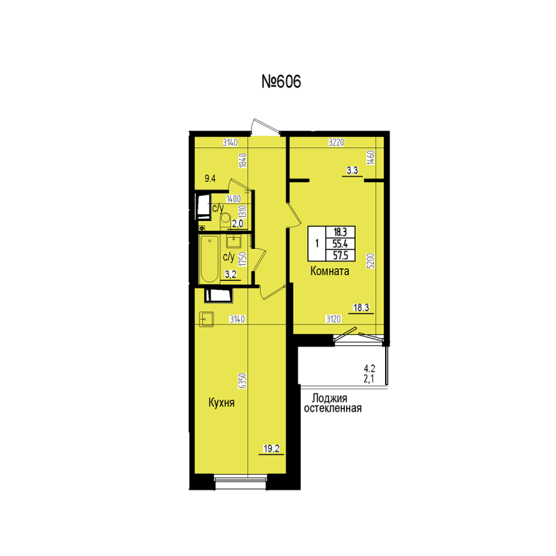 2 ккв (Евро) 57,5 м²