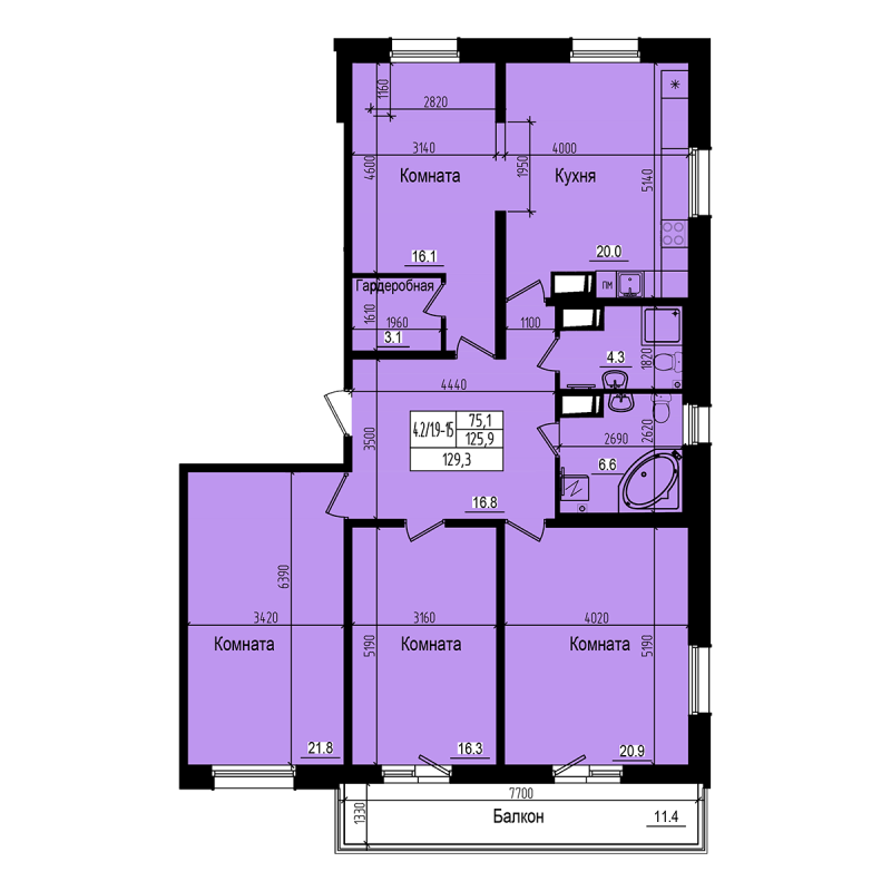 5 ккв (Евро) 129,3 м²