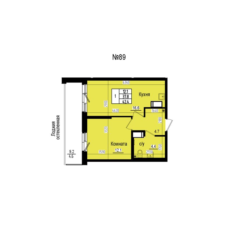 2 ккв (Евро) 42,4 м²