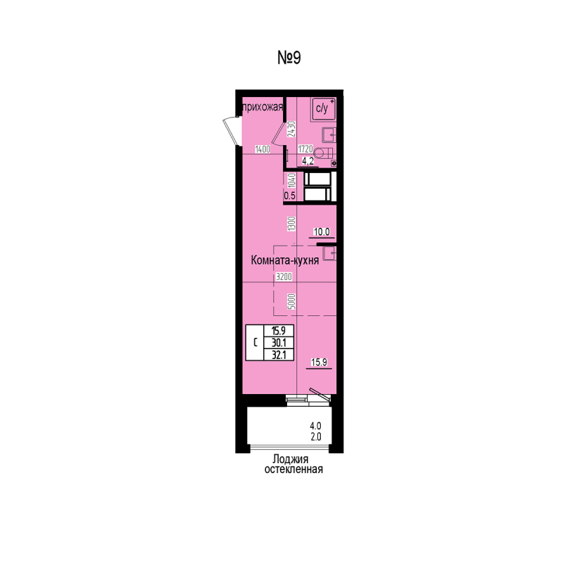 Студия 32,1 м²