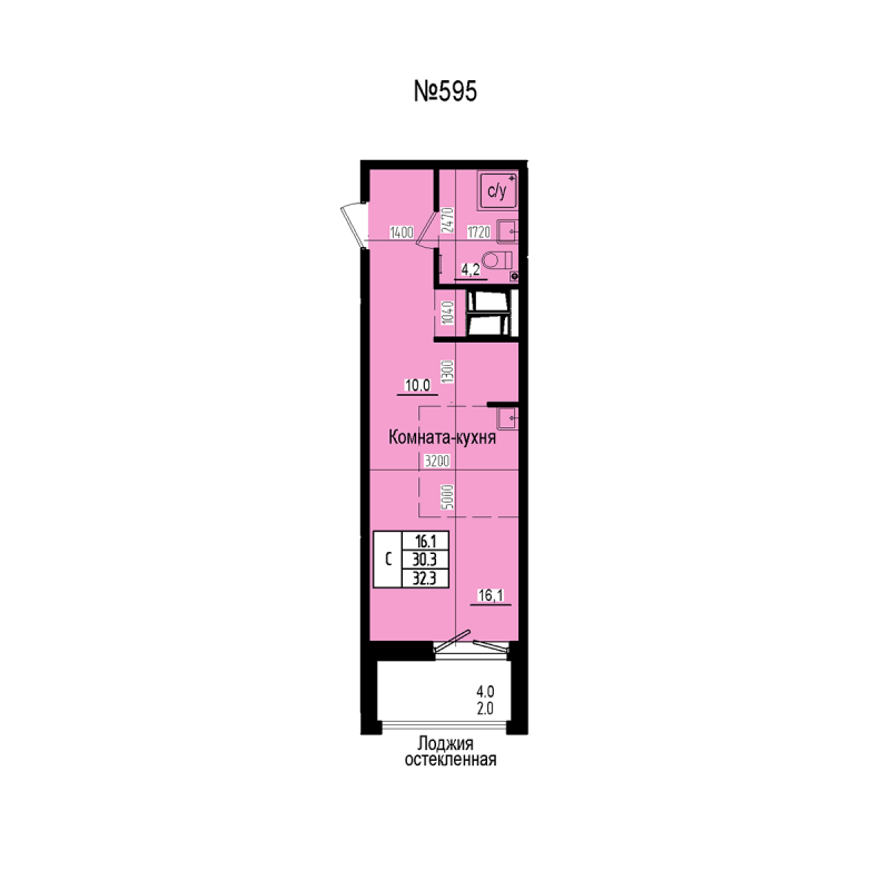 Студия 32,3 м²