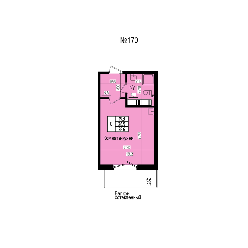 Студия 28,6 м²