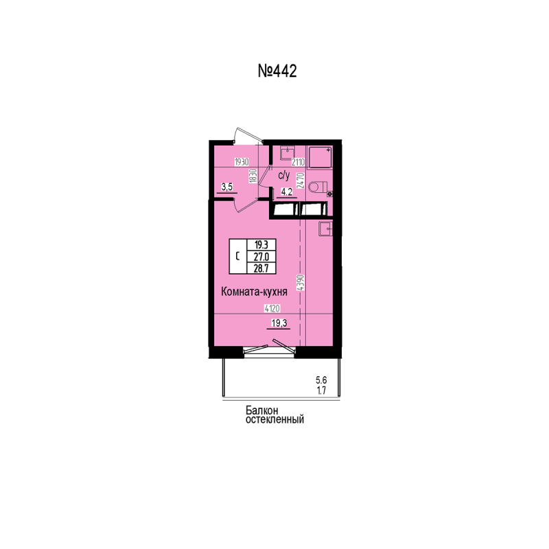 Студия 28,7 м²