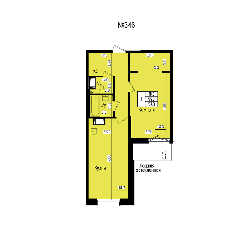 2 ккв (Евро) 57,3 м²