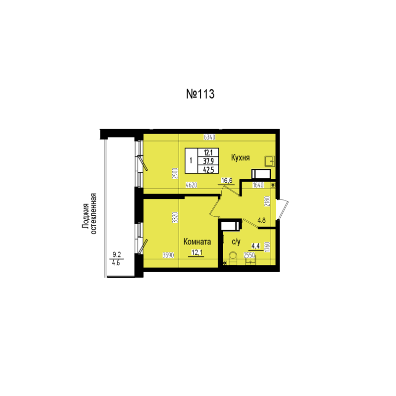 2 ккв (Евро) 42,5 м²