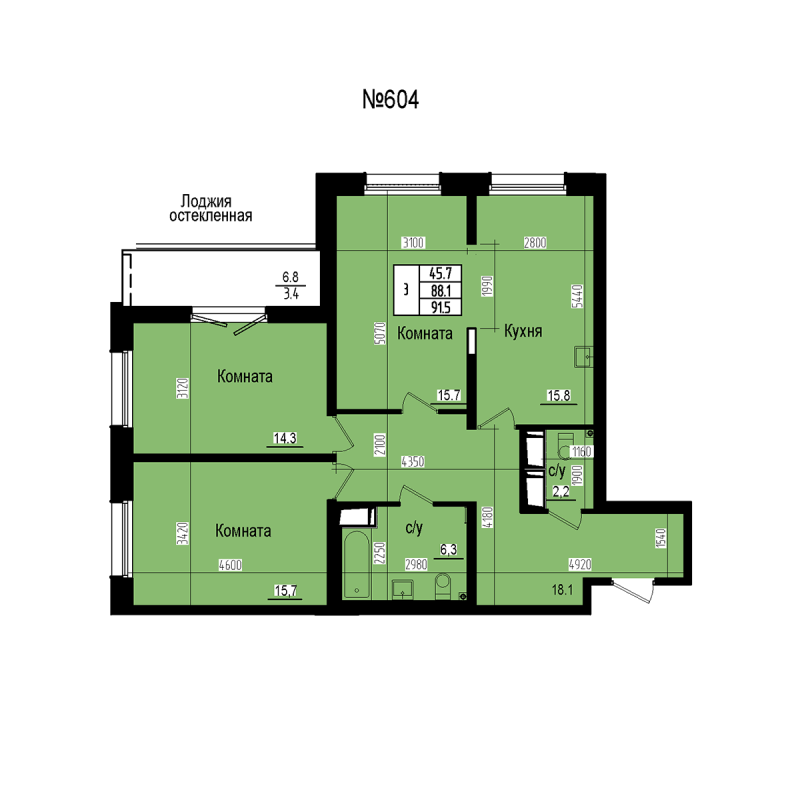 4 ккв (Евро) 91,5 м²