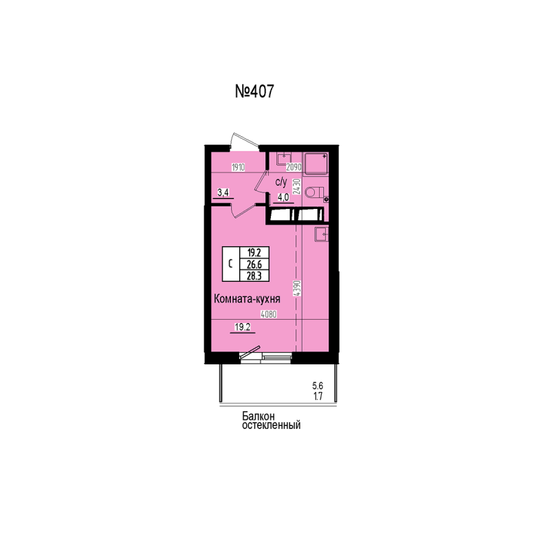 Студия 28,3 м²