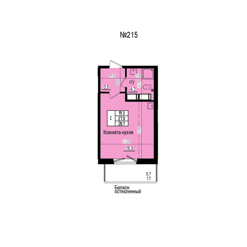 Студия 28,7 м²