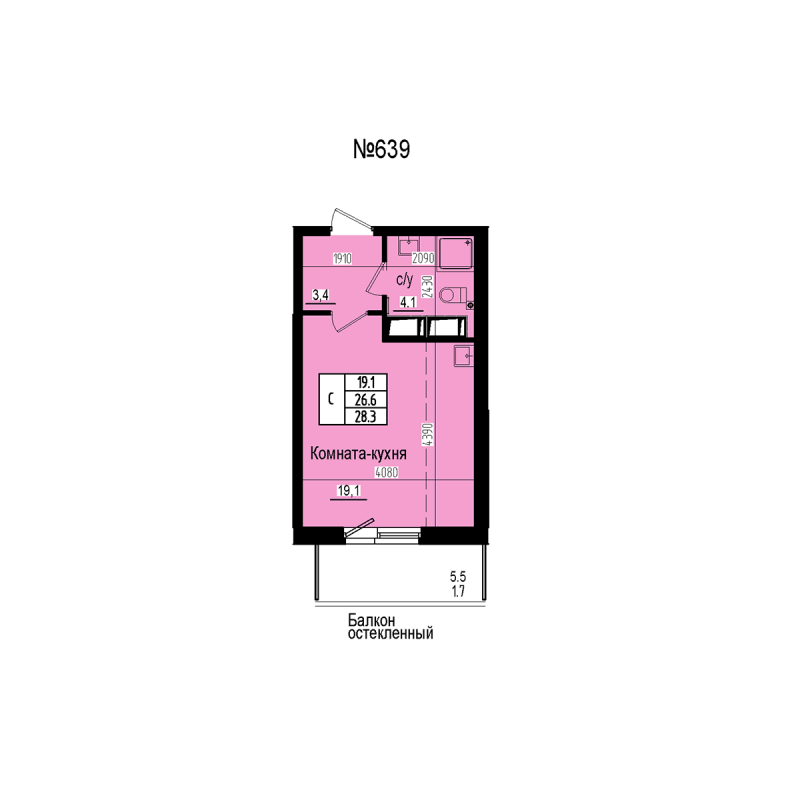 Студия 28,3 м²