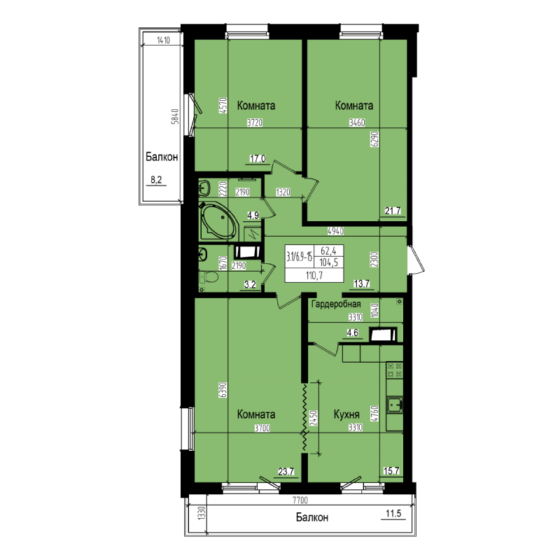 3 ккв 110,7 м²