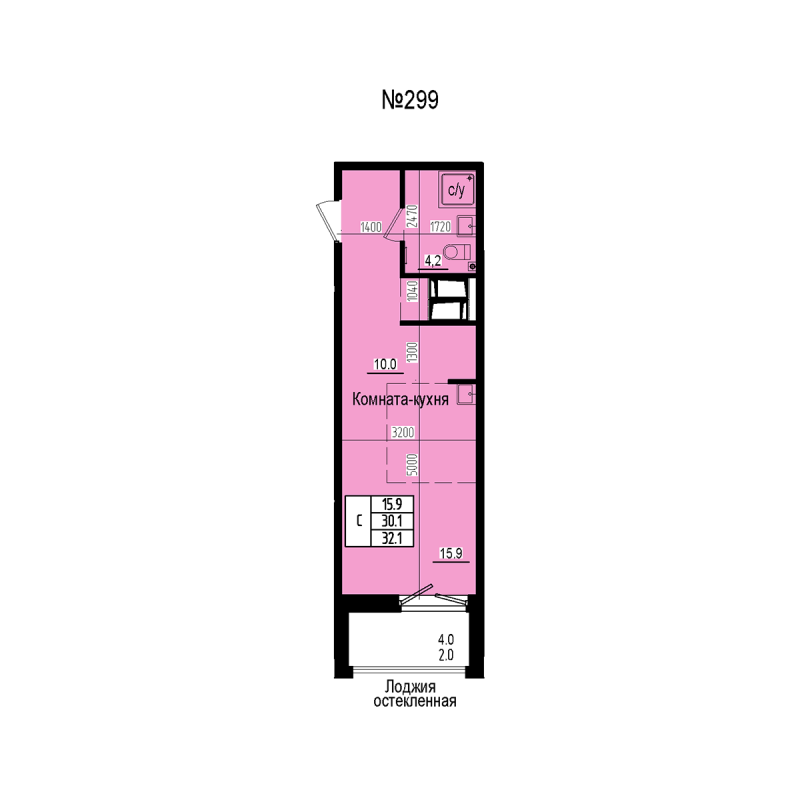 Студия 32,1 м²