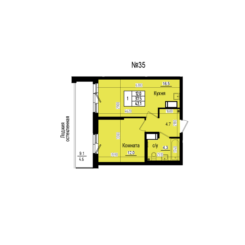 2 ккв (Евро) 42,1 м²