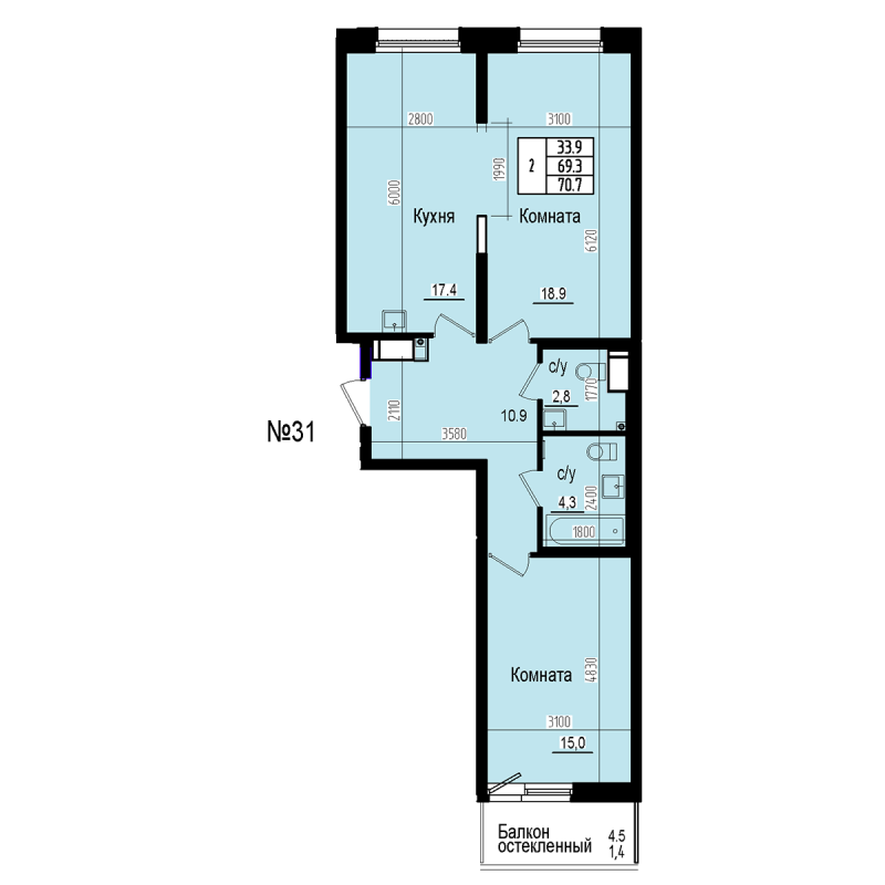 3 ккв (Евро) 70,7 м²