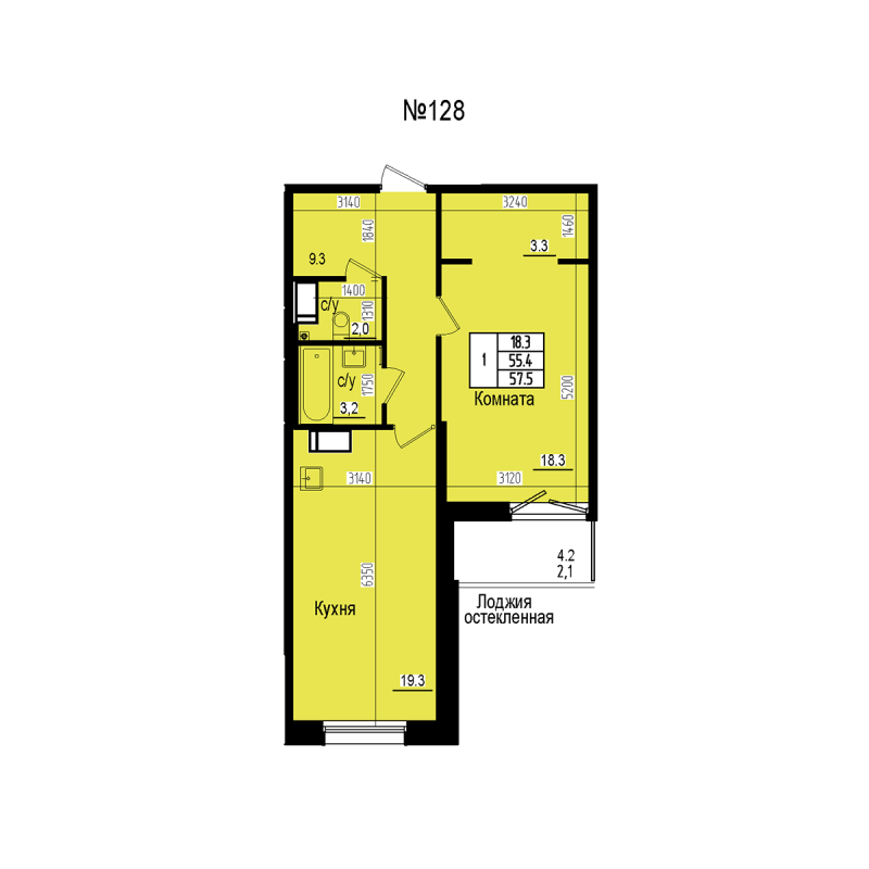 2 ккв (Евро) 57,5 м²