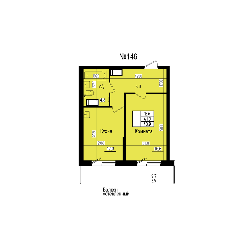 1 ккв 43,9 м²