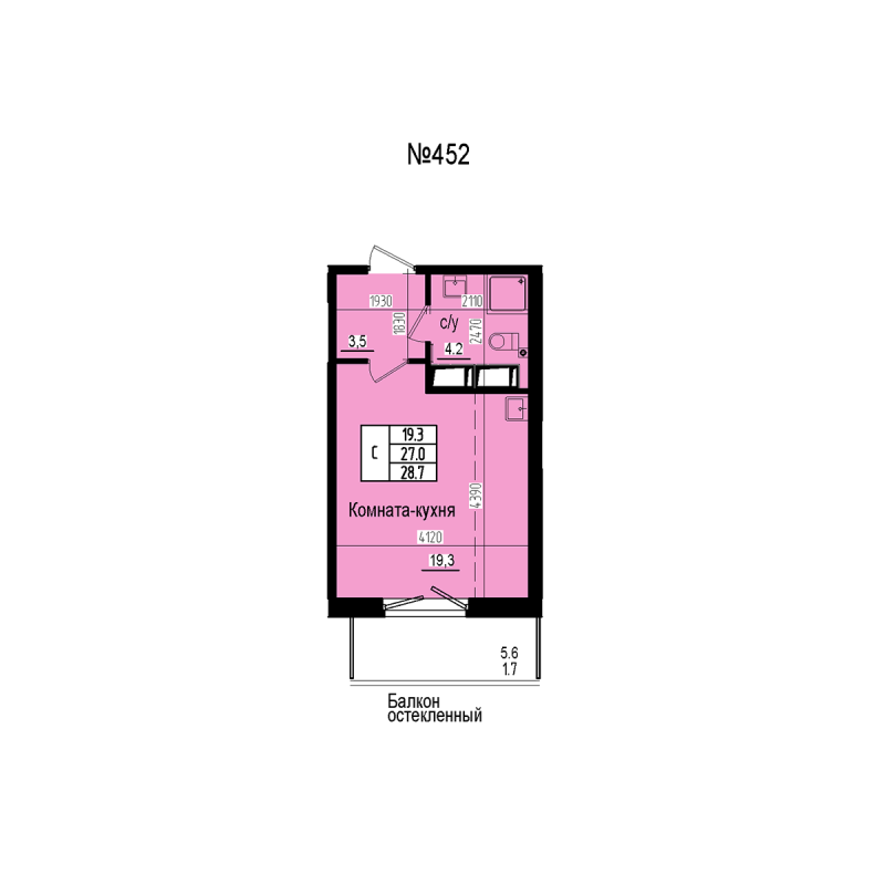Студия 28,7 м²