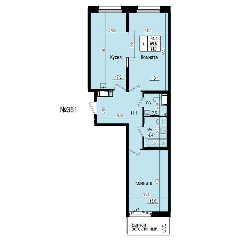 3 ккв (Евро) 71 м²
