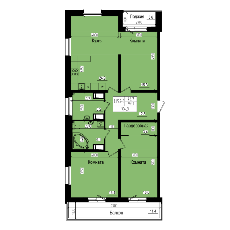 4 ккв (Евро) 104,3 м²