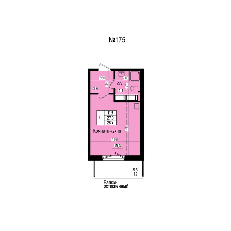 Студия 28,7 м²