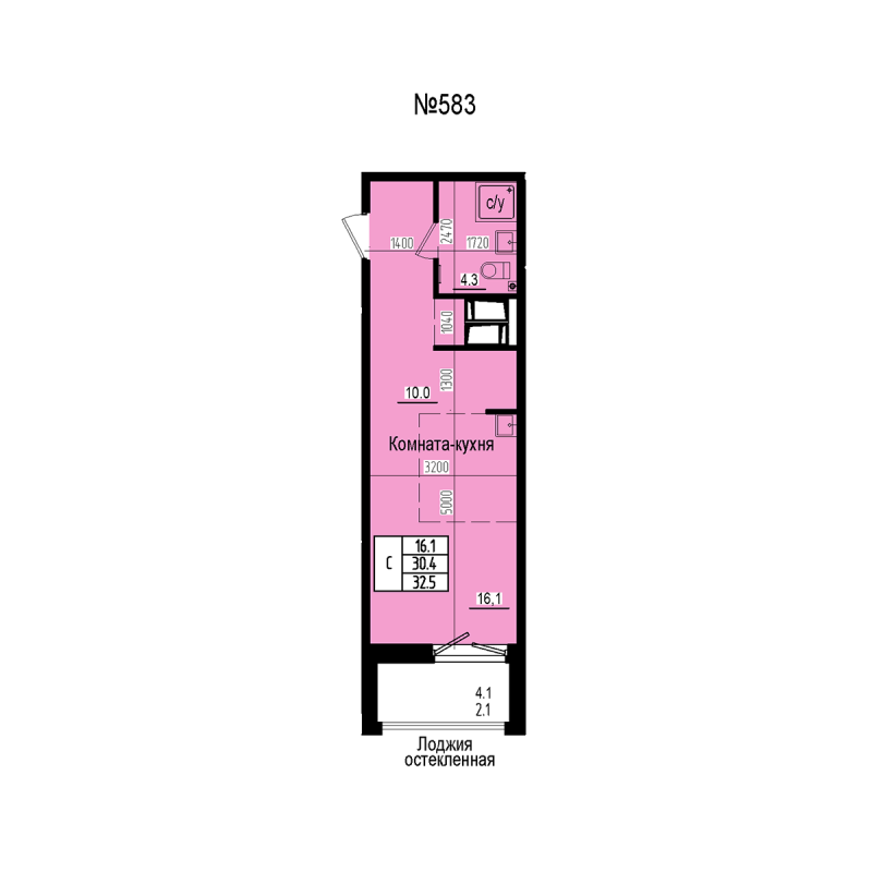 Студия 32,5 м²
