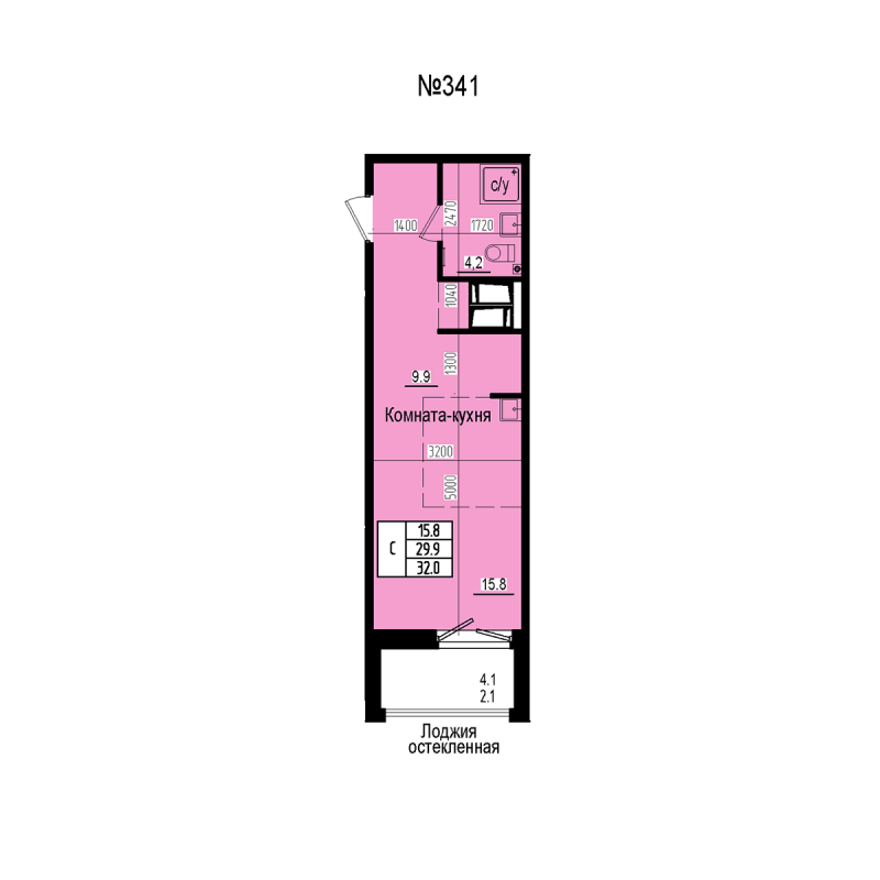 Студия 32 м²