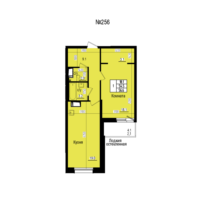 2 ккв (Евро) 56,6 м²