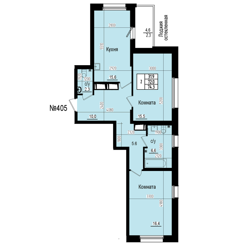 3 ккв (Евро) 74,3 м²
