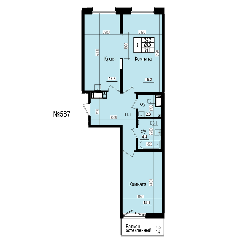 3 ккв (Евро) 71,3 м²