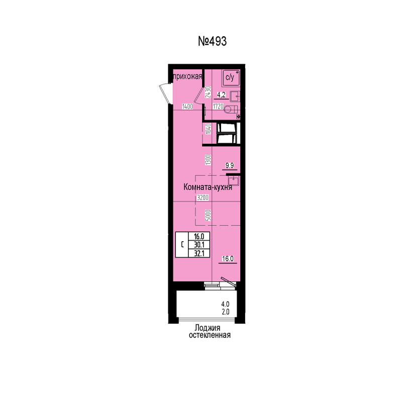 Студия 32,1 м²
