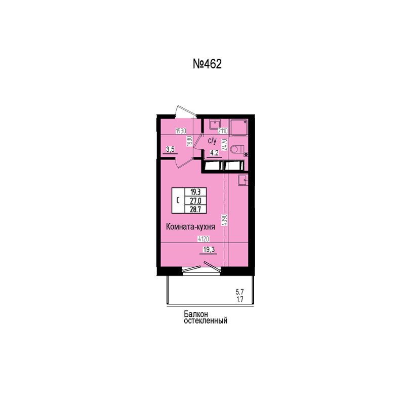Студия 28,7 м²
