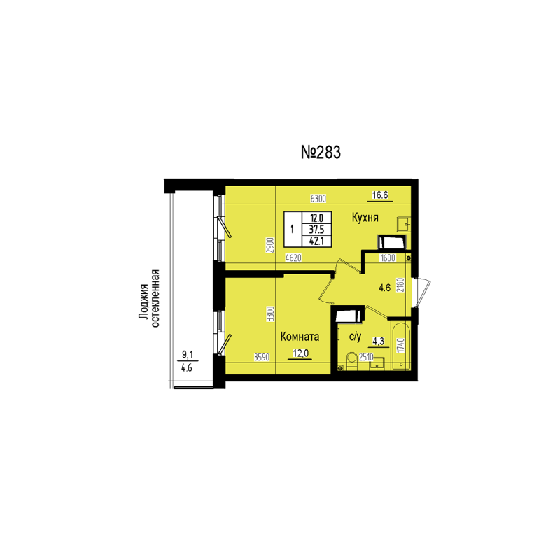 2 ккв (Евро) 42,1 м²