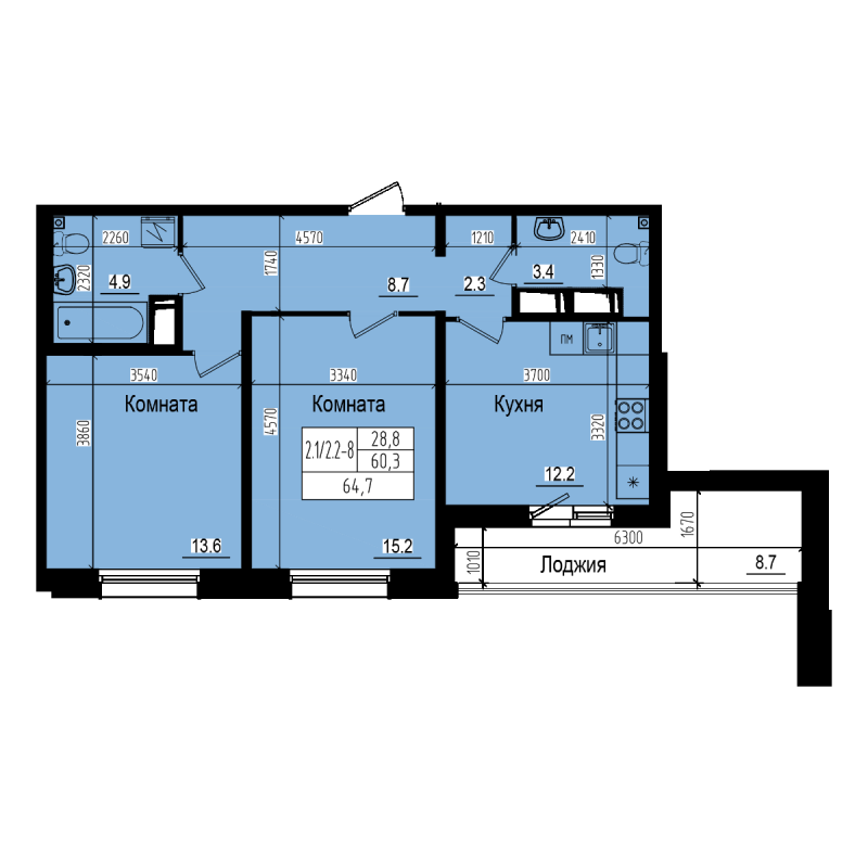 2 ккв 64,7 м²