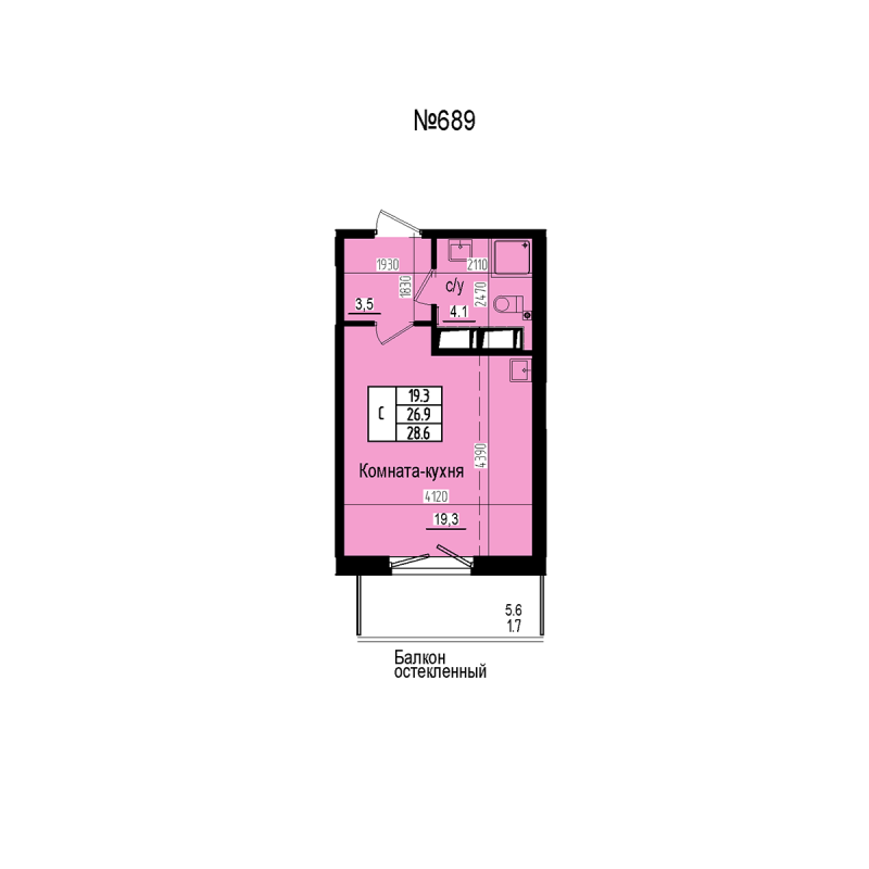 Студия 28,6 м²