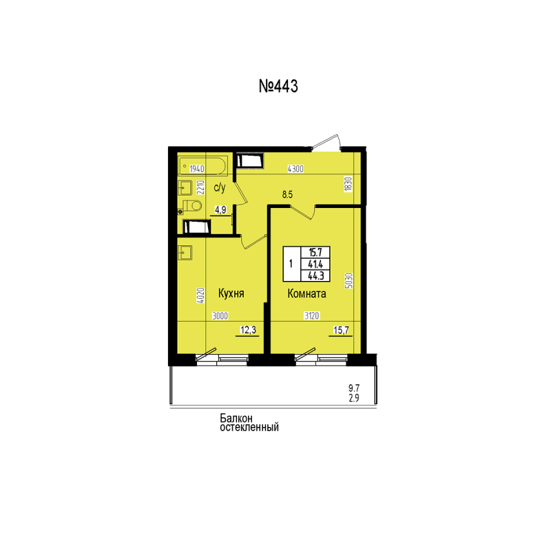 1 ккв 44,3 м²