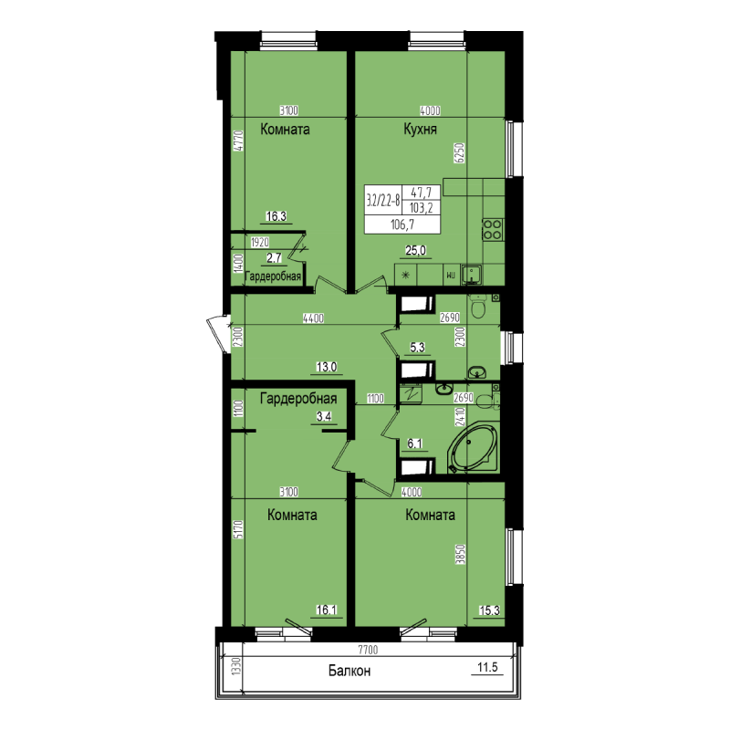 4 ккв (Евро) 106,7 м²