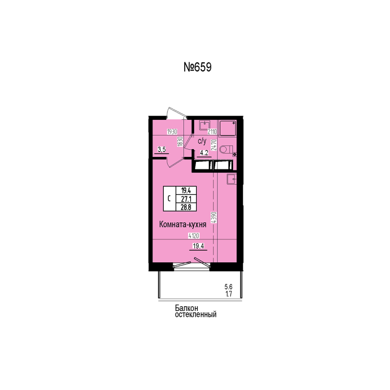 Студия 28,8 м²