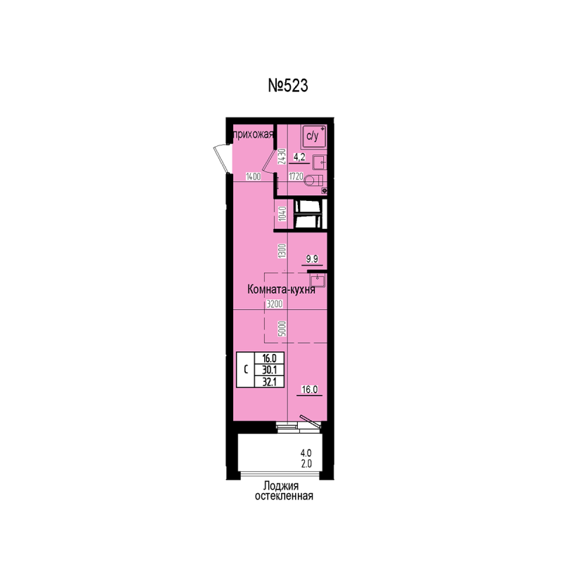 Студия 32,1 м²