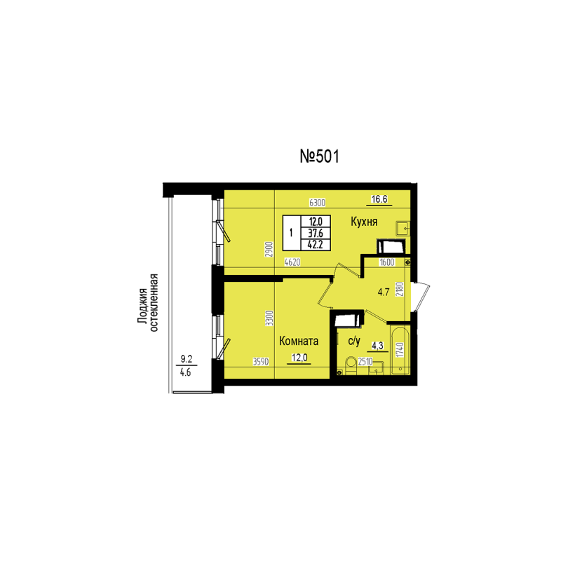 2 ккв (Евро) 42,2 м²